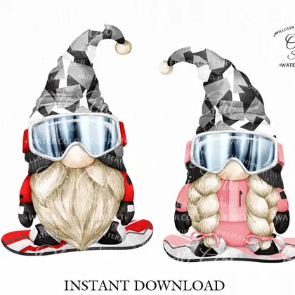 Snowboarder gnomes, clip art png, сute characters