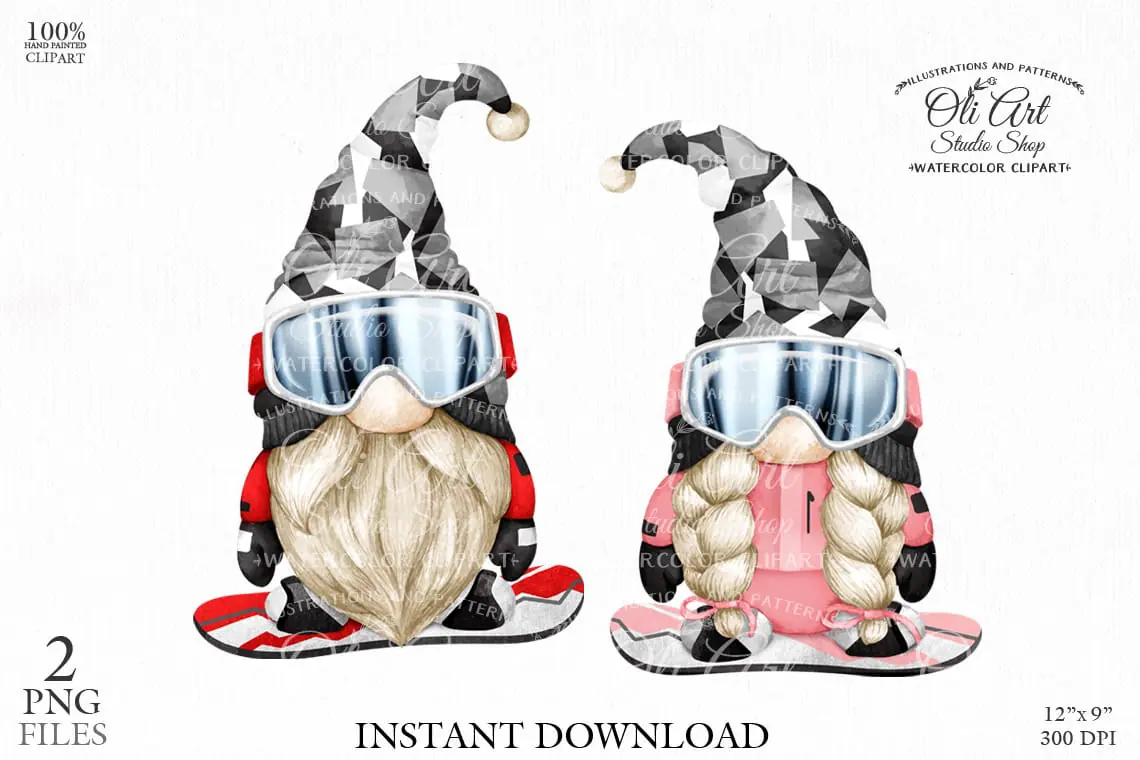 Snowboarder gnomes, clip art png, сute characters 1 Snowboarder gnomes, clip art png, сute characters