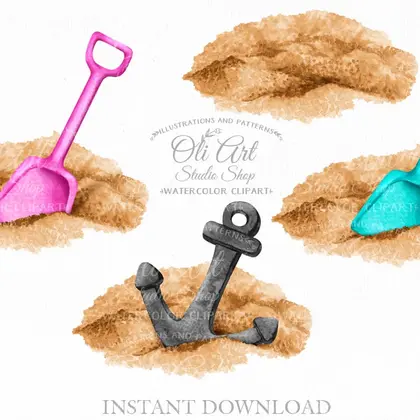 Digital clipart, summer, beach, anchor, digital design