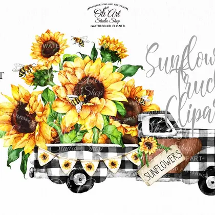 Sunflower truck clipart,digital download design