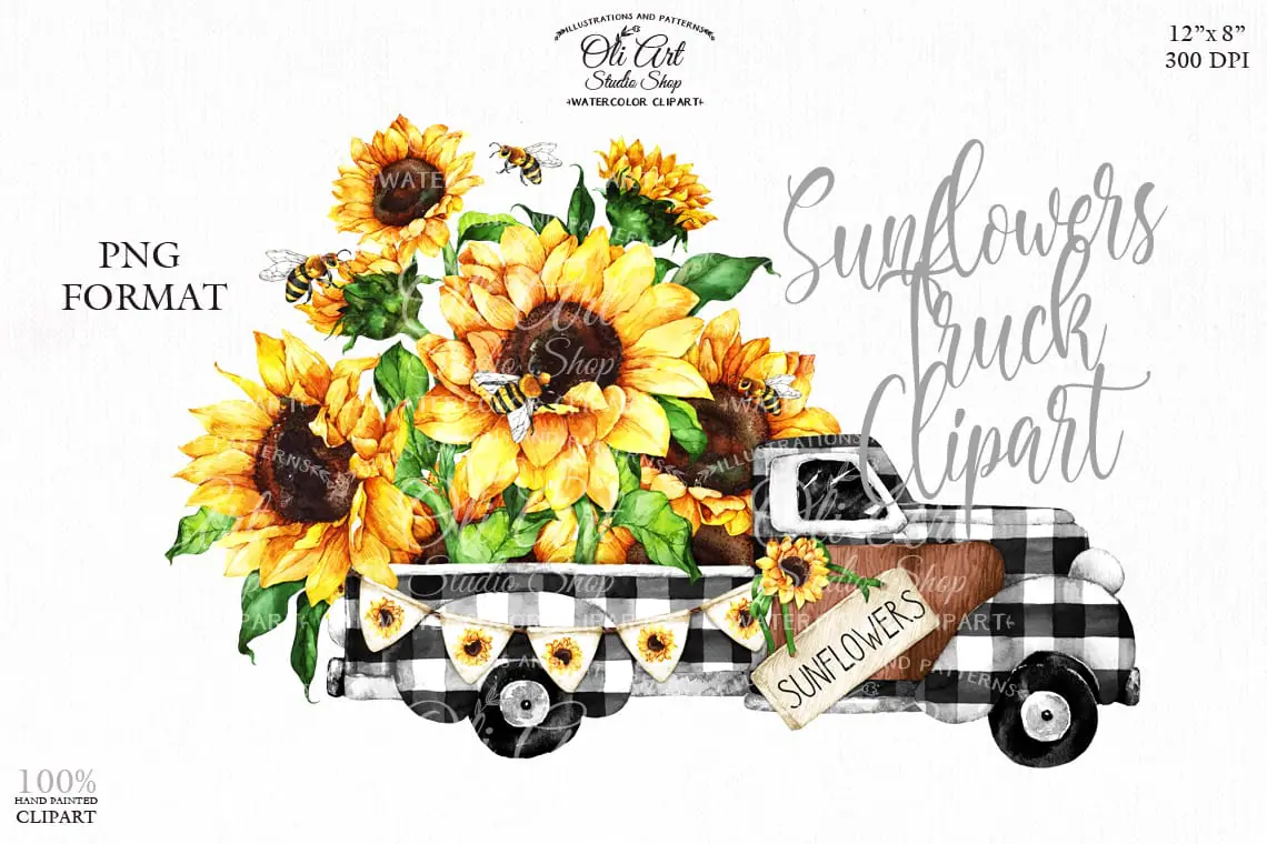 Sunflower truck clipart,digital download design 1 Sunflower truck clipart,digital download design