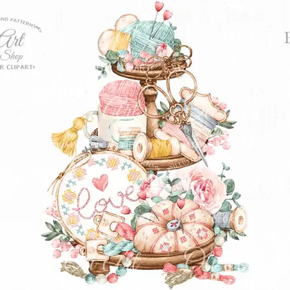 Tiered tray Sewing kit clipart