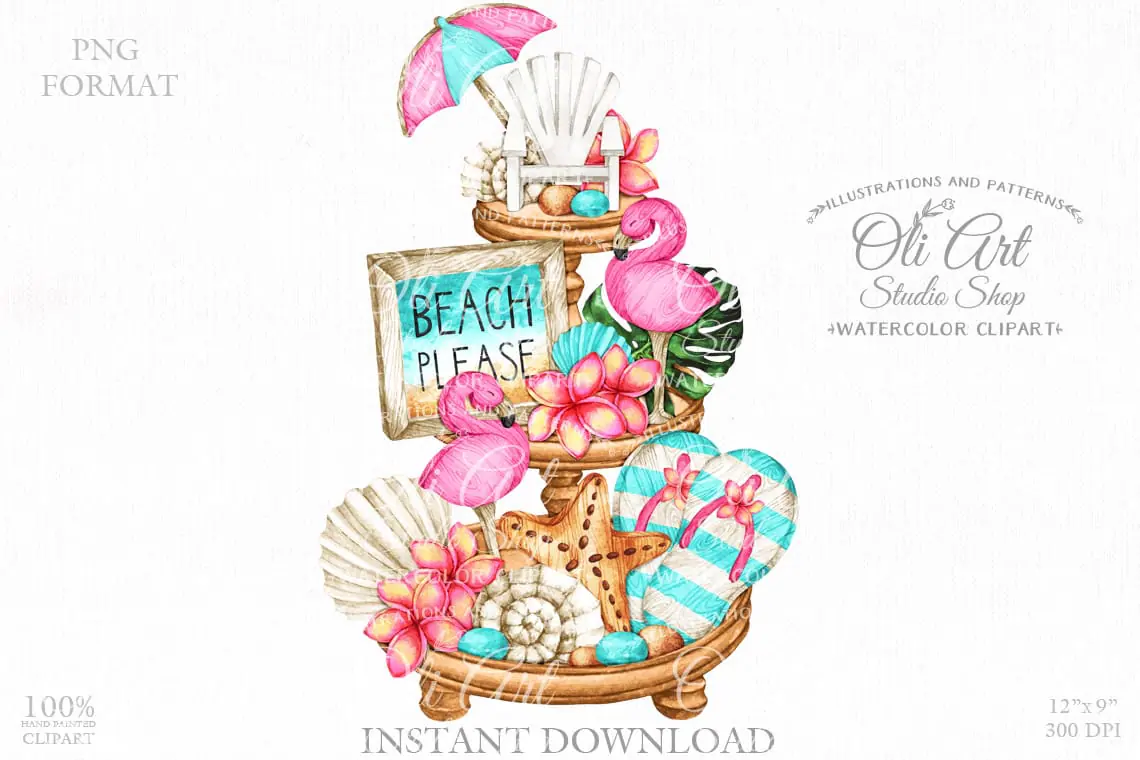 Tiered tray design summer beach hand drawn graphics printable art 1 Tiered tray design summer beach hand drawn graphics printable art