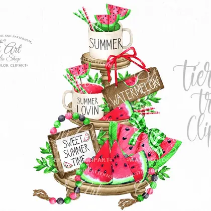 Tiered tray design, summer, watermelon, png, hand drawn graphics