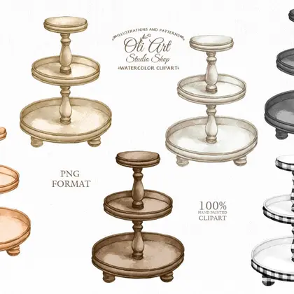 Watercolor tiered trays clipart, set of tiered trays