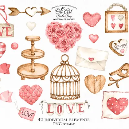 Watercolor Valentine's Day Pink clipart, love clipart