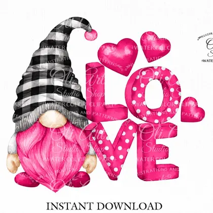 Gnome with love, digital clipart png, сute characters