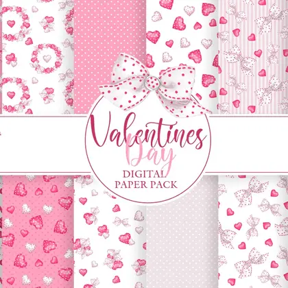 Valentines Day digital paper pack. Valentines Patterns, Love