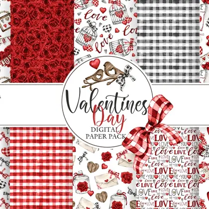 Valentines Day digital paper pack. Valentines Patterns, Love