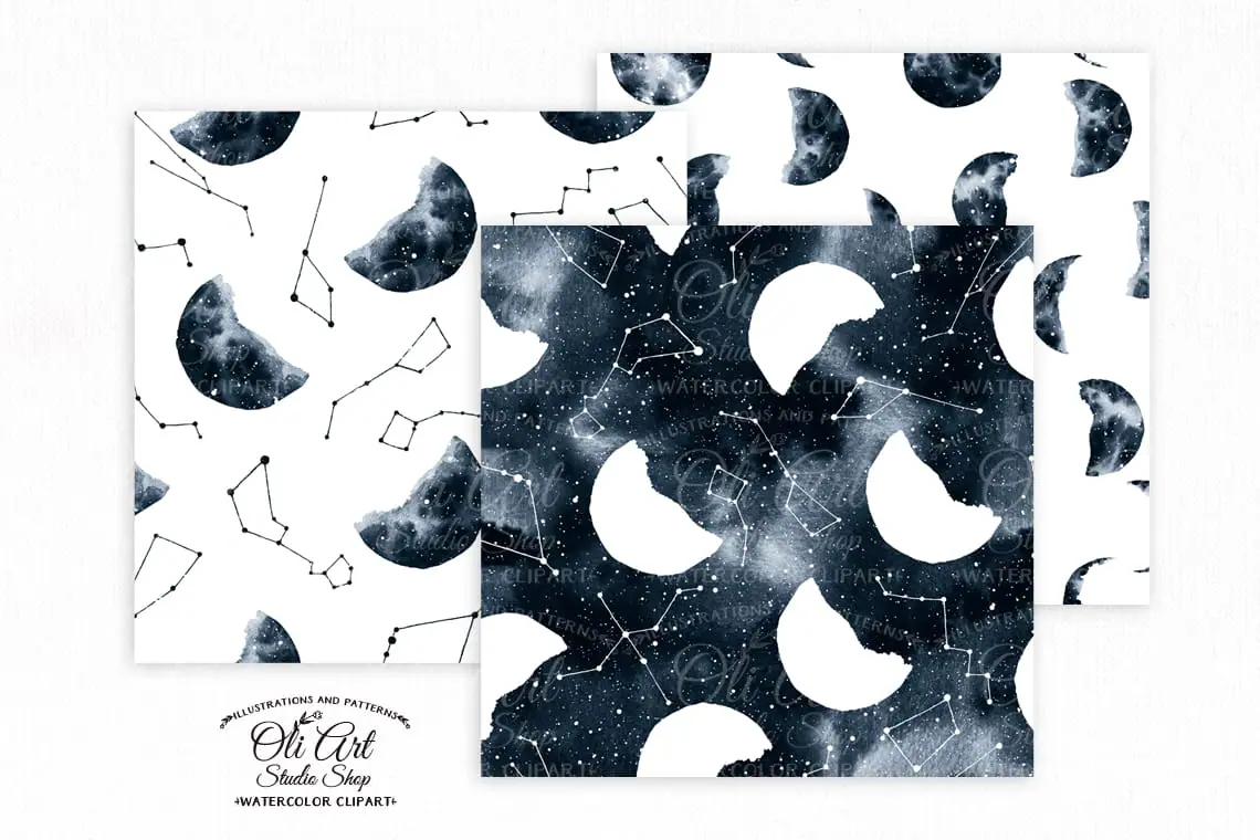 Watercolor moon phases art. Hand painted clipart. moon dark blue 4 Watercolor moon phases art. Hand painted clipart. moon dark blue - Image 4
