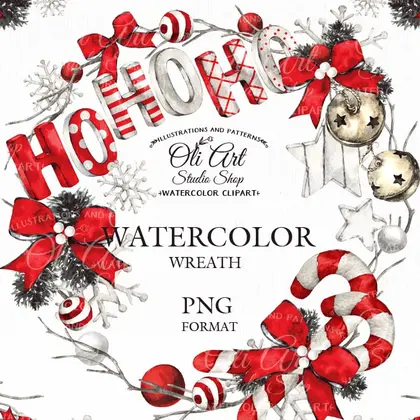 Сhristmas wreath clipart. Happy holidays. Xmas clip art.