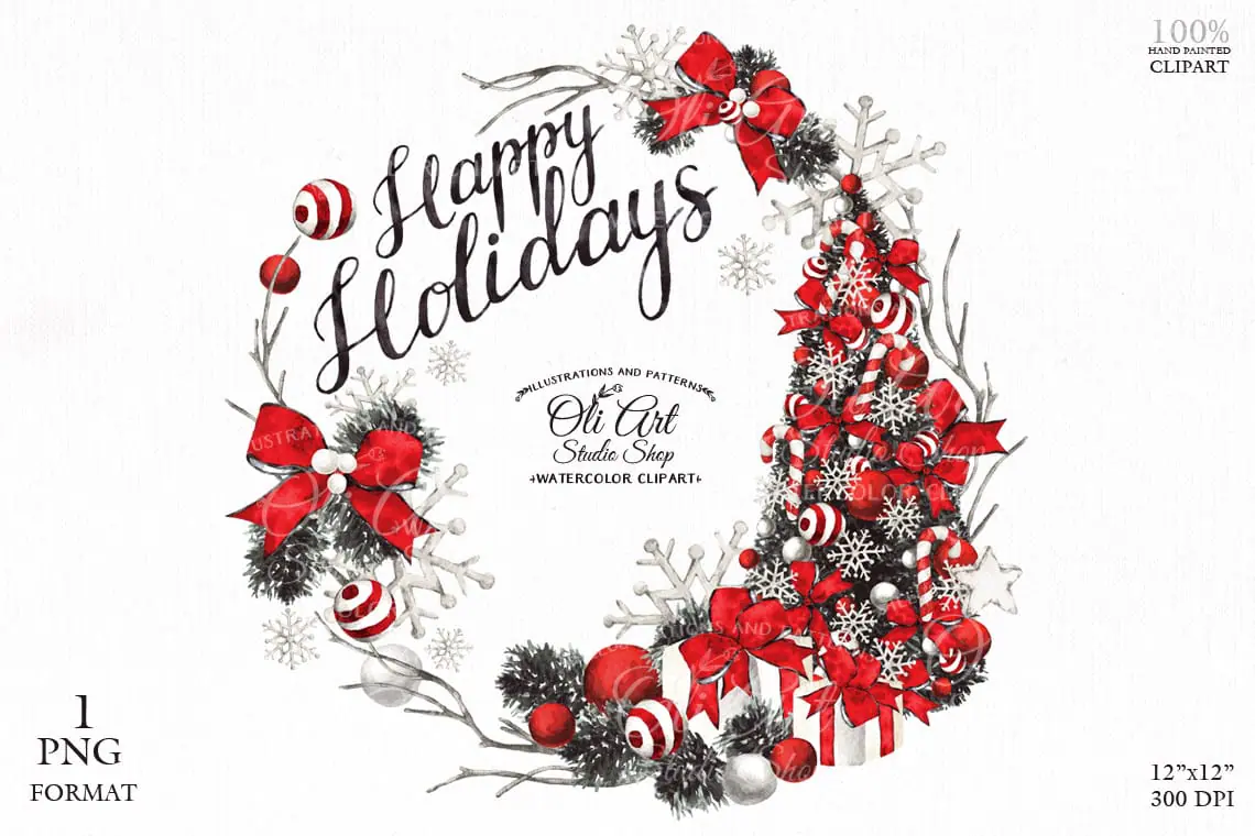 Сhristmas wreath clipart. Happy holidays. Christmas tree. 1 Сhristmas wreath clipart. Happy holidays. Christmas tree.