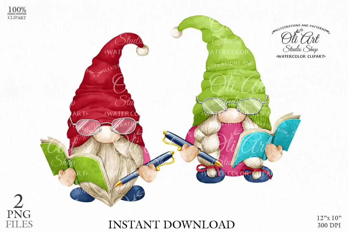 Writer gnome, digital clipart png book lover 1 Writer gnome, digital clipart png book lover