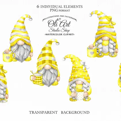 Watercolor Valentine's yellow Gnomes PNG clipart, love clipart