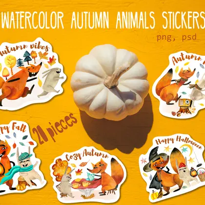 laptop watercolor stickers autumn
