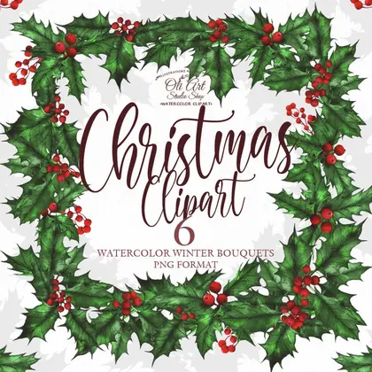 Watercolor Christmas Clipart. Christmas Hand Painted