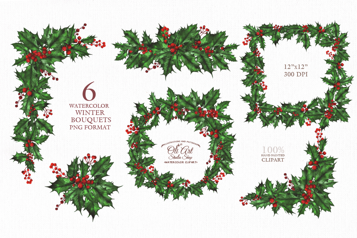 Watercolor Christmas Clipart. Christmas Hand Painted 2 Watercolor Christmas Clipart. Christmas Hand Painted - Image 2