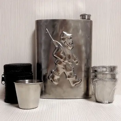 Soviet Flask Stainless Steel and Shot Glasses. Travel flask USSR