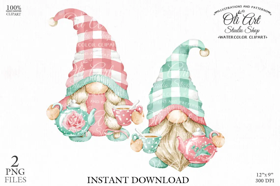 Clipart Tea and gnomes. digital clipart 1 Clipart Tea and gnomes. digital clipart