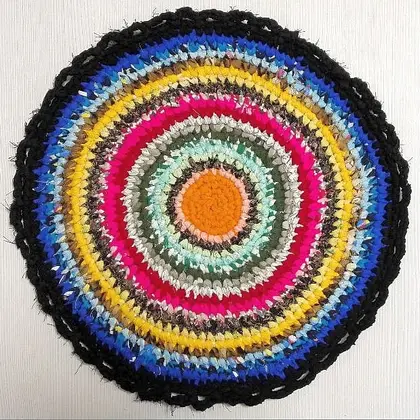 Country Handmade Round Rag Rug. Russian Rustic decor. Knitted rug