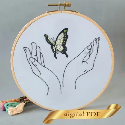 Green butterfly hand embroidery