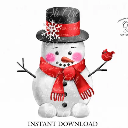 Snowman digital clipart png, Cute characters
