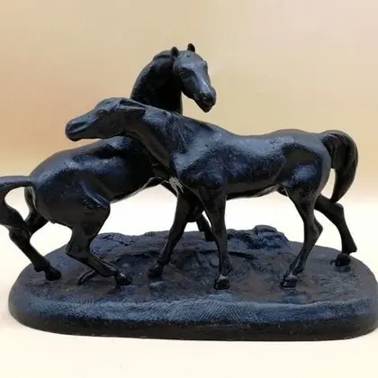 Antique Cast Iron Statuette Horses. Vintage Statuette horse
