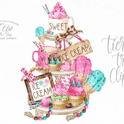 Tiered tray design ice cream, png file summer hand drawn graphics