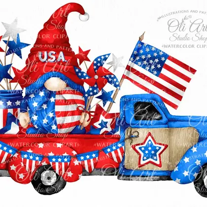 Patriotic gnome truck, 4th Of July, Independence Day