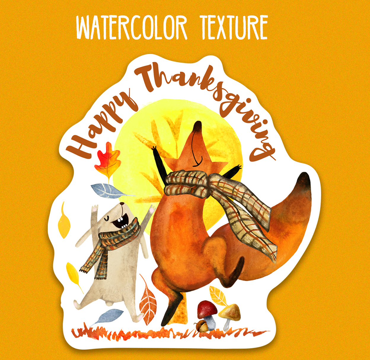 Watercolor autumn funny characters fox rabbit stickers 20 png 2 watercolor-texture-fall-stickers