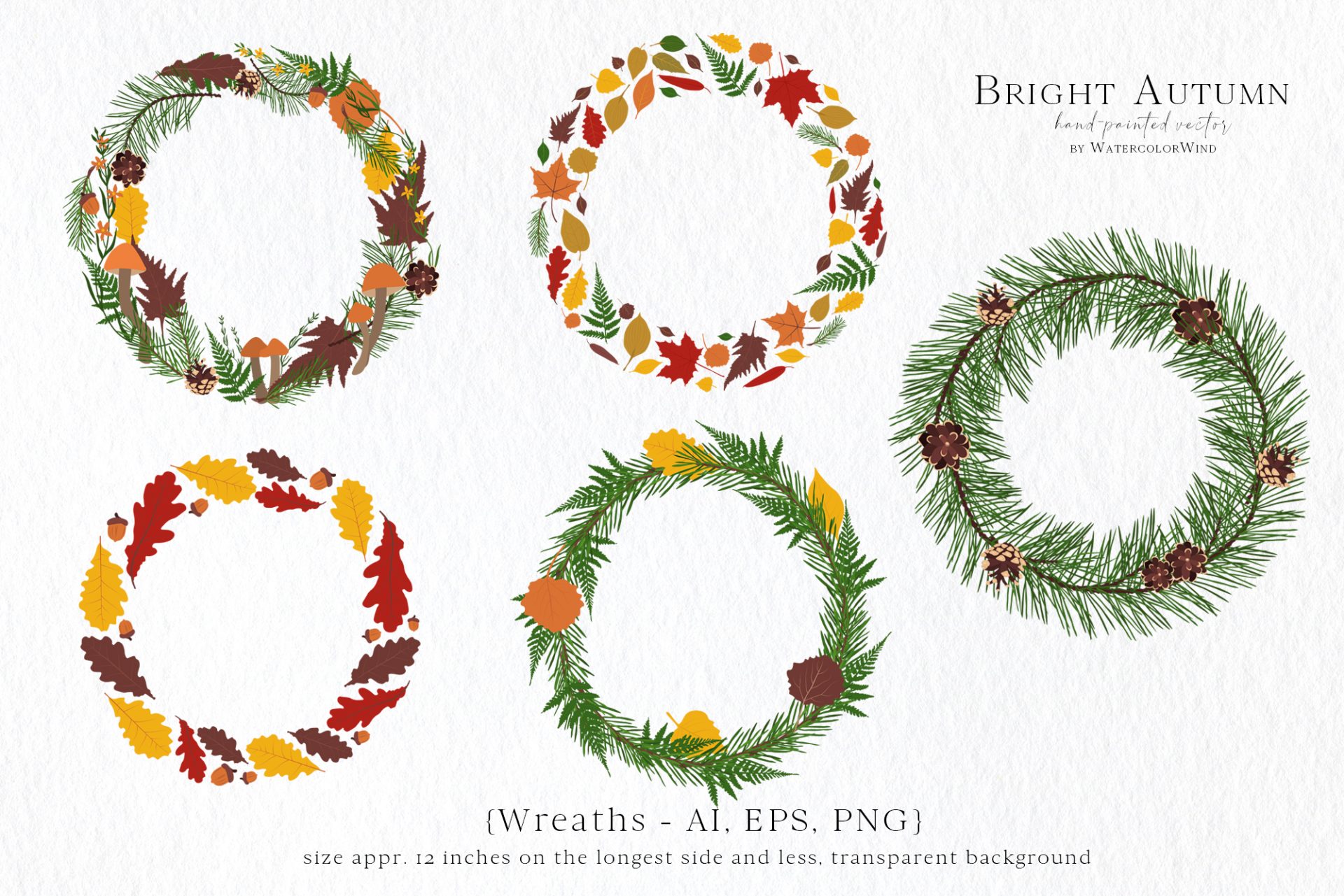 Fall vector leaves clip art set with pine branches and mushrooms 3 Fall vector leaves clip art set with pine branches and mushrooms - Image 3