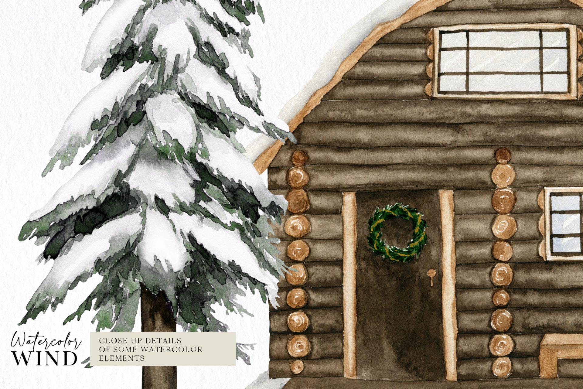 Christmas Forest Cabin Clip Art with Snow Covered Fir Trees 12 Christmas Forest Cabin Clip Art with Snow Covered Fir Trees - Image 12