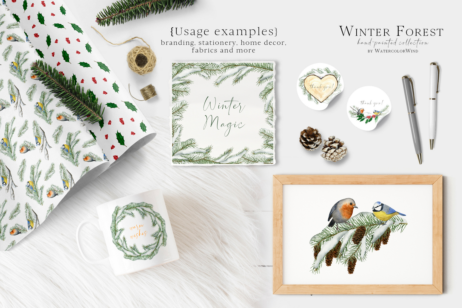 Watercolor Christmas Winter Forest Clip Art 2 Watercolor Christmas Winter Forest Clip Art - Image 2