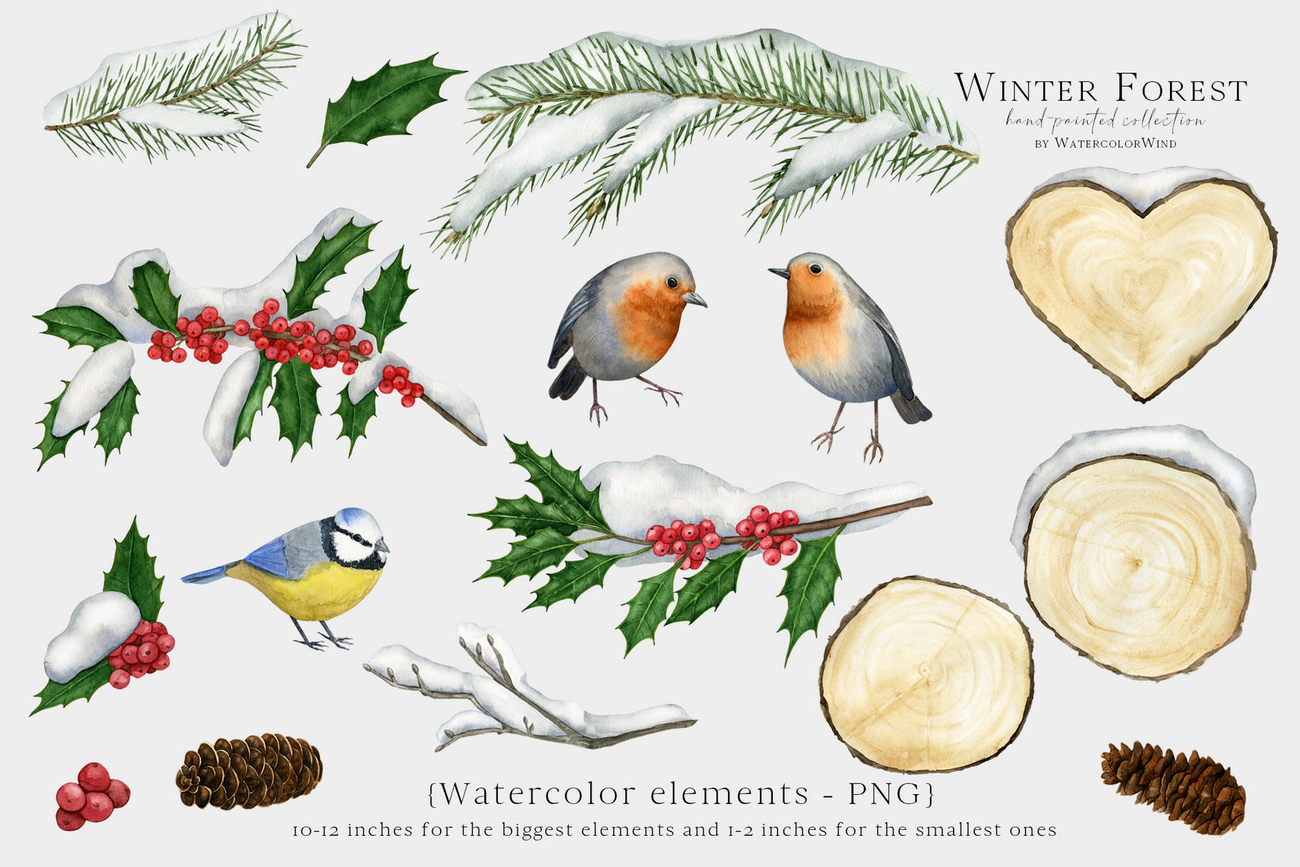 Watercolor Christmas Winter Forest Clip Art 3 Watercolor Christmas Winter Forest Clip Art - Image 3