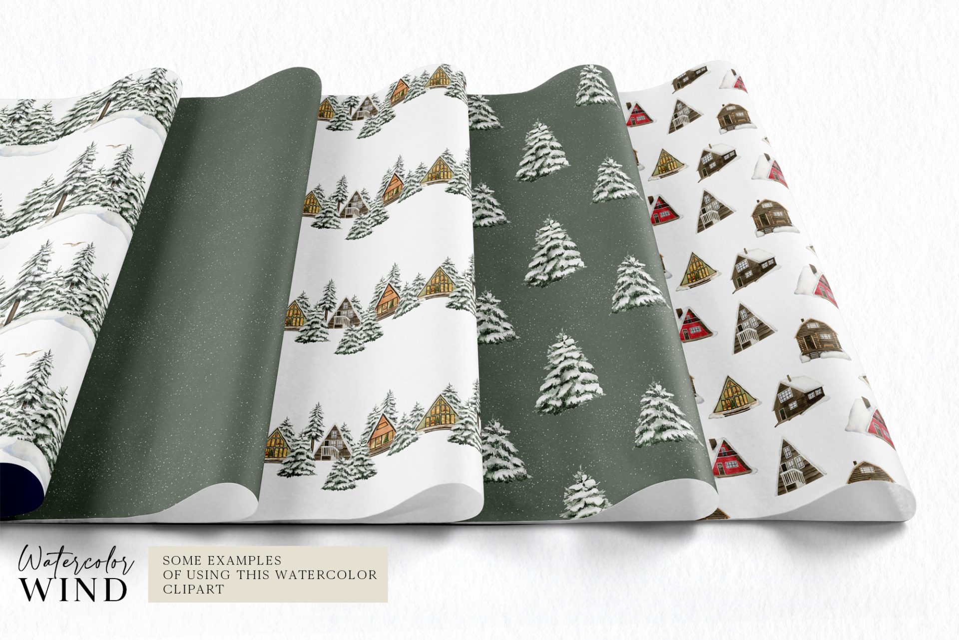 Christmas Forest Cabin Clip Art with Snow Covered Fir Trees 8 Christmas Forest Cabin Clip Art with Snow Covered Fir Trees - Image 8