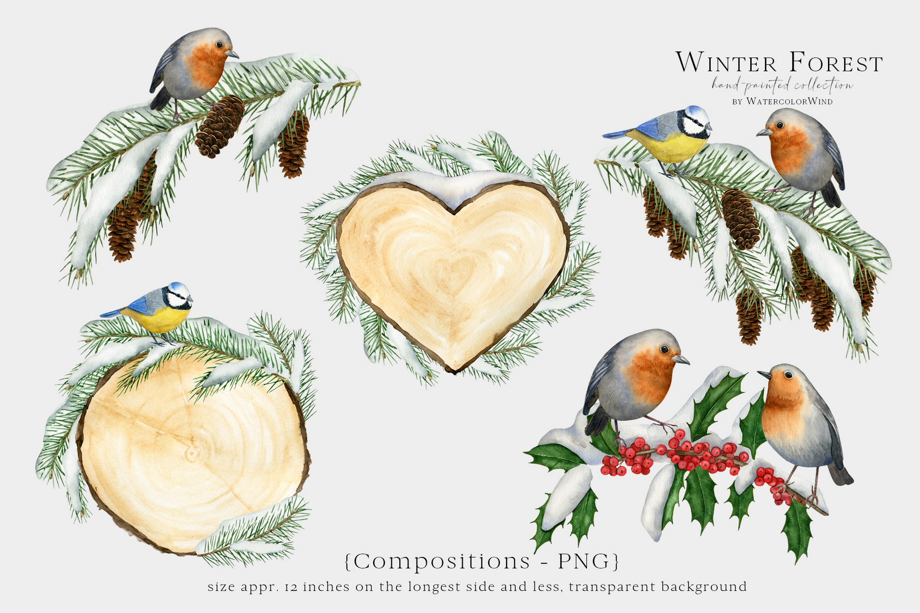 Watercolor Christmas Winter Forest Clip Art 4 Watercolor Christmas Winter Forest Clip Art - Image 4