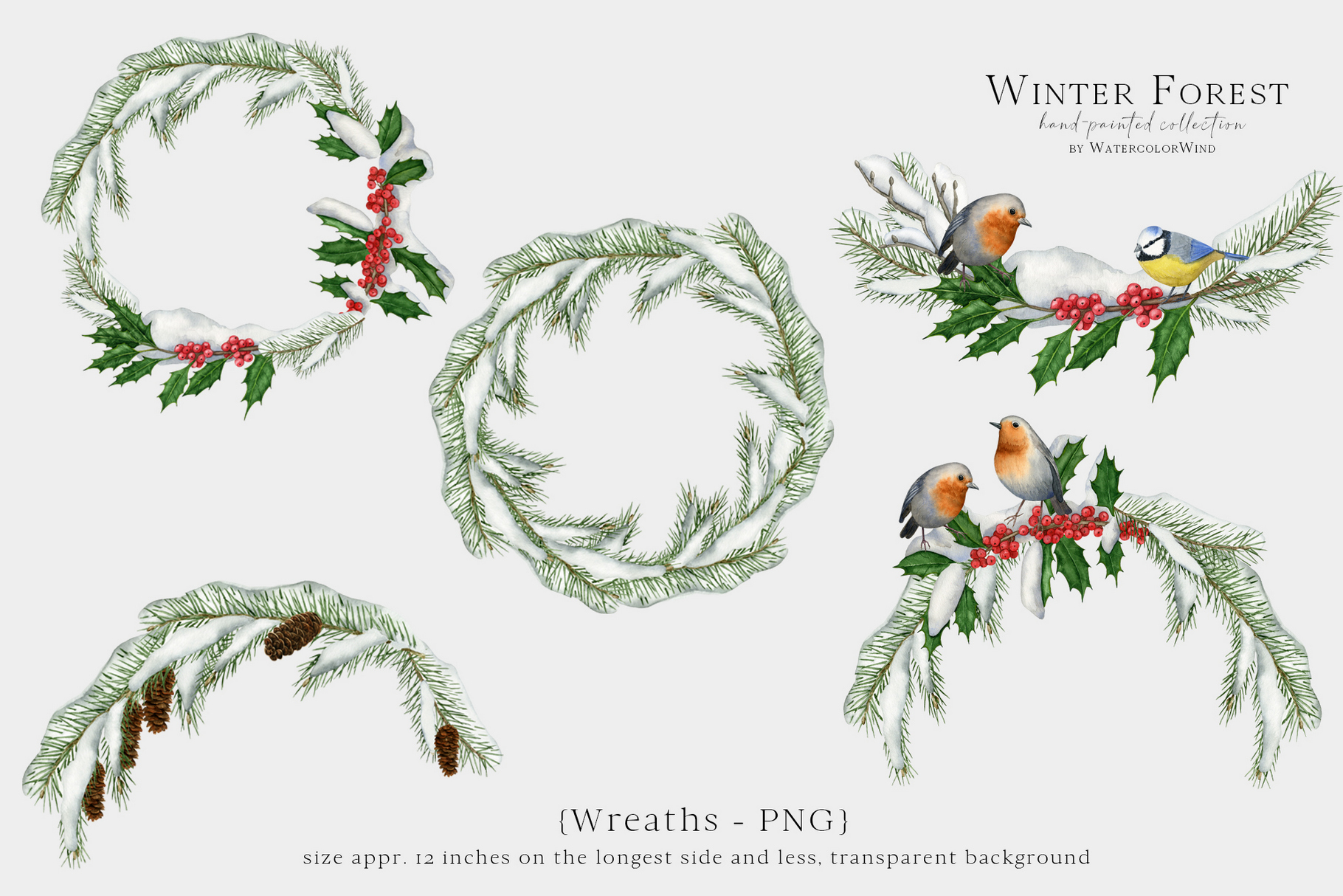 Watercolor Christmas Winter Forest Clip Art 5 Watercolor Christmas Winter Forest Clip Art - Image 5