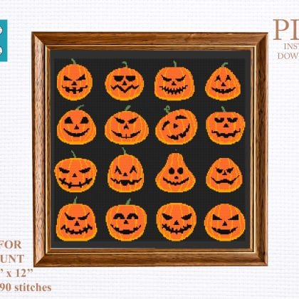 set of halloween pumpkins cross-stitch scheme