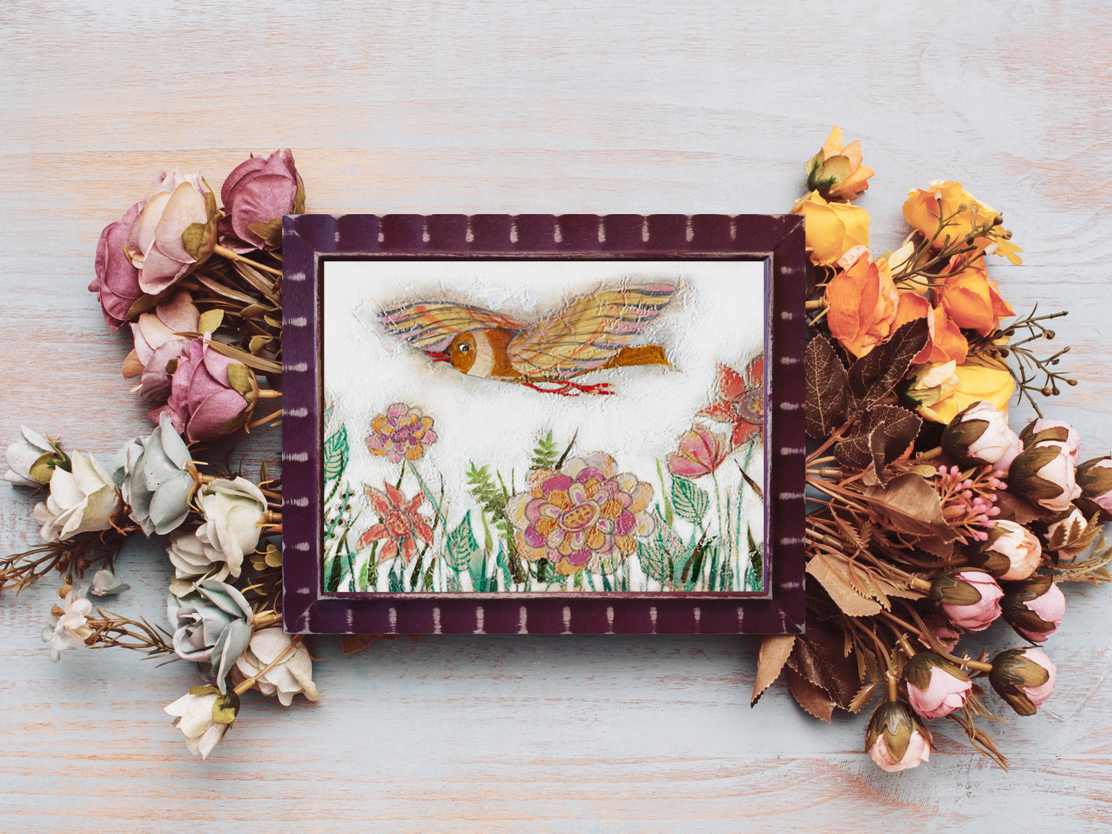 Bird flower painting drawing Floral digital art 2 bird flower painting drawing