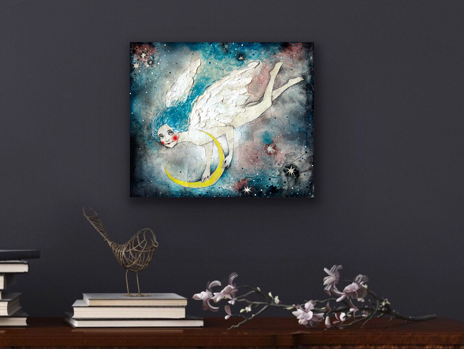 Girl night images with moon and stars Angelic art 3 girl night images with moon and stars