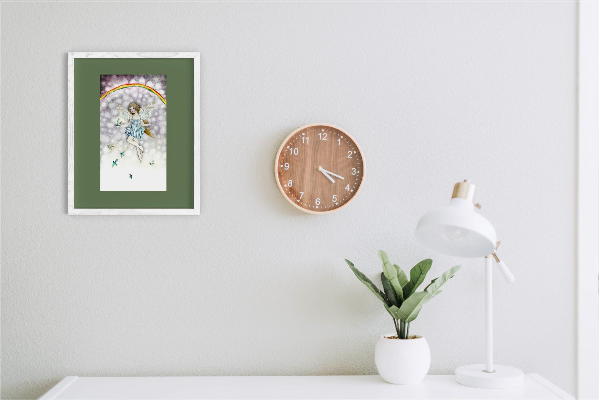 Angel art print Rainbow and birds digital painting 4 angel art print
