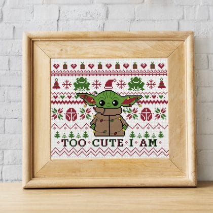 Christmas Baby Yoda cross stitch pattern