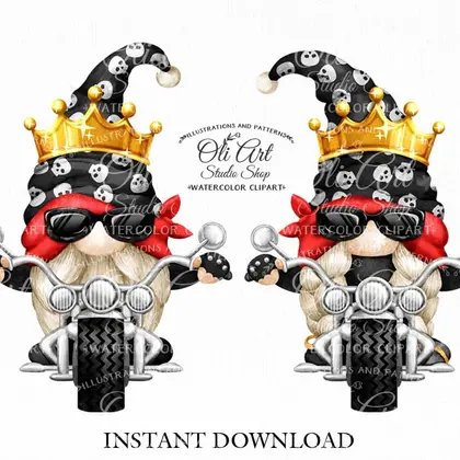 Biker gnome, biker girl, clipart png, сute characters corona