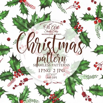 Watercolor Christmas Clipart Digital paper Rustic Winter patterns