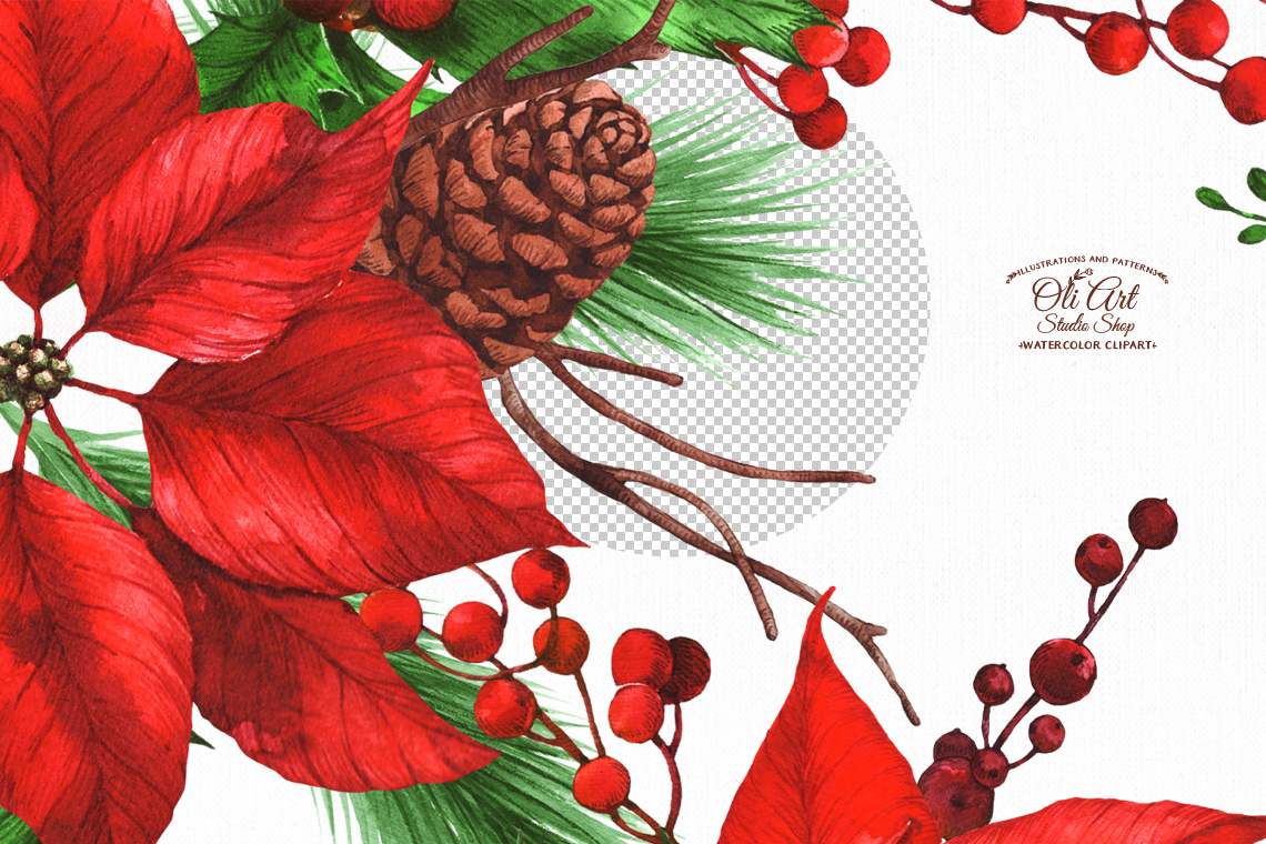 Christmas poinsettia. Seamless patterns Digital paper pack 3 Christmas poinsettia. Seamless patterns Digital paper pack - Image 3