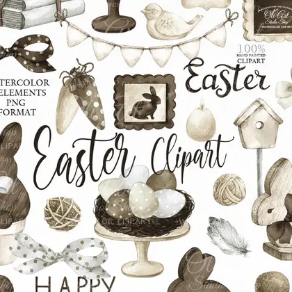 Watercolor Easter clipart, Decor, Cute bunny clipart, easter eggs
