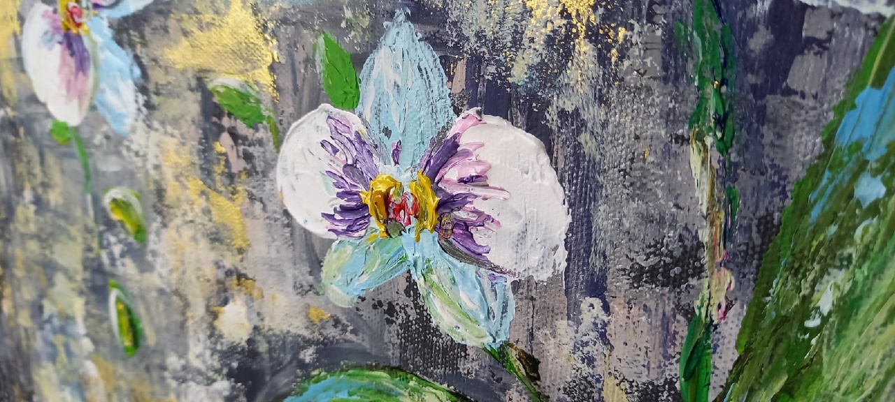 Floral interior painting 14*20" acrylic orchid by Yalozik 5 Floral interior painting 14*20" acrylic orchid by Yalozik - Image 5