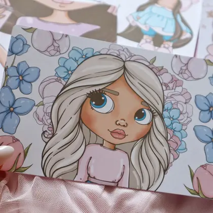 Postcard "Cute blonde in flowers"