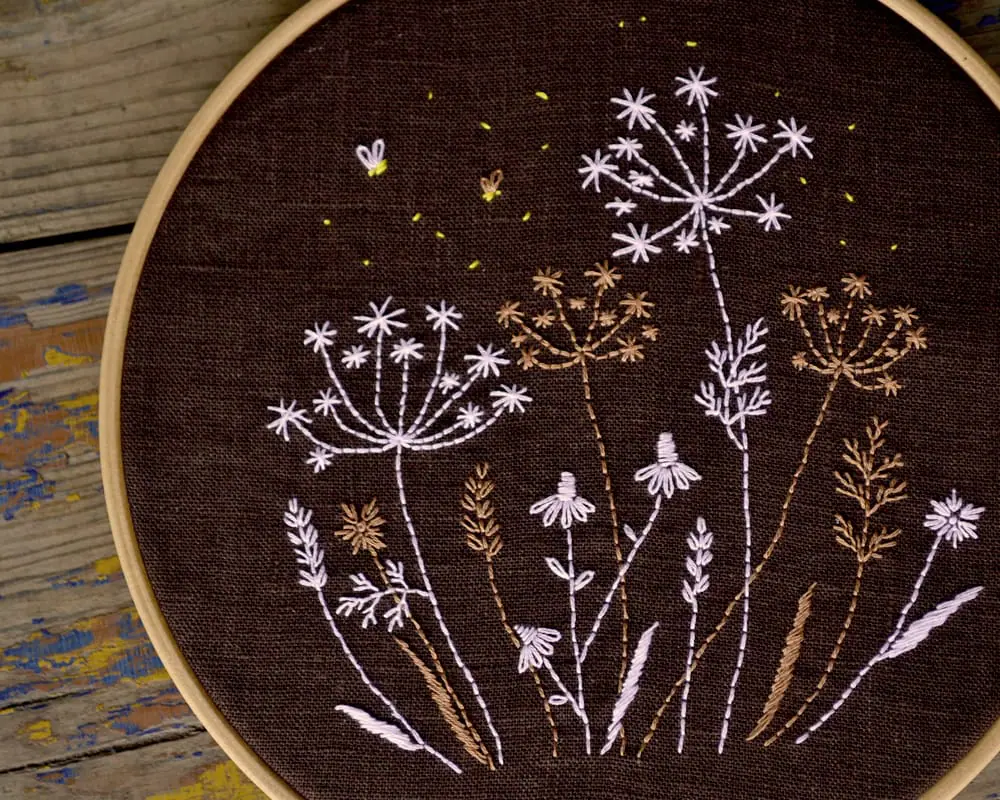 Dandelion hand embroidery pattern PDF. Night meadow 1 Dandelion hand embroidery pattern PDF NaiveNeedle