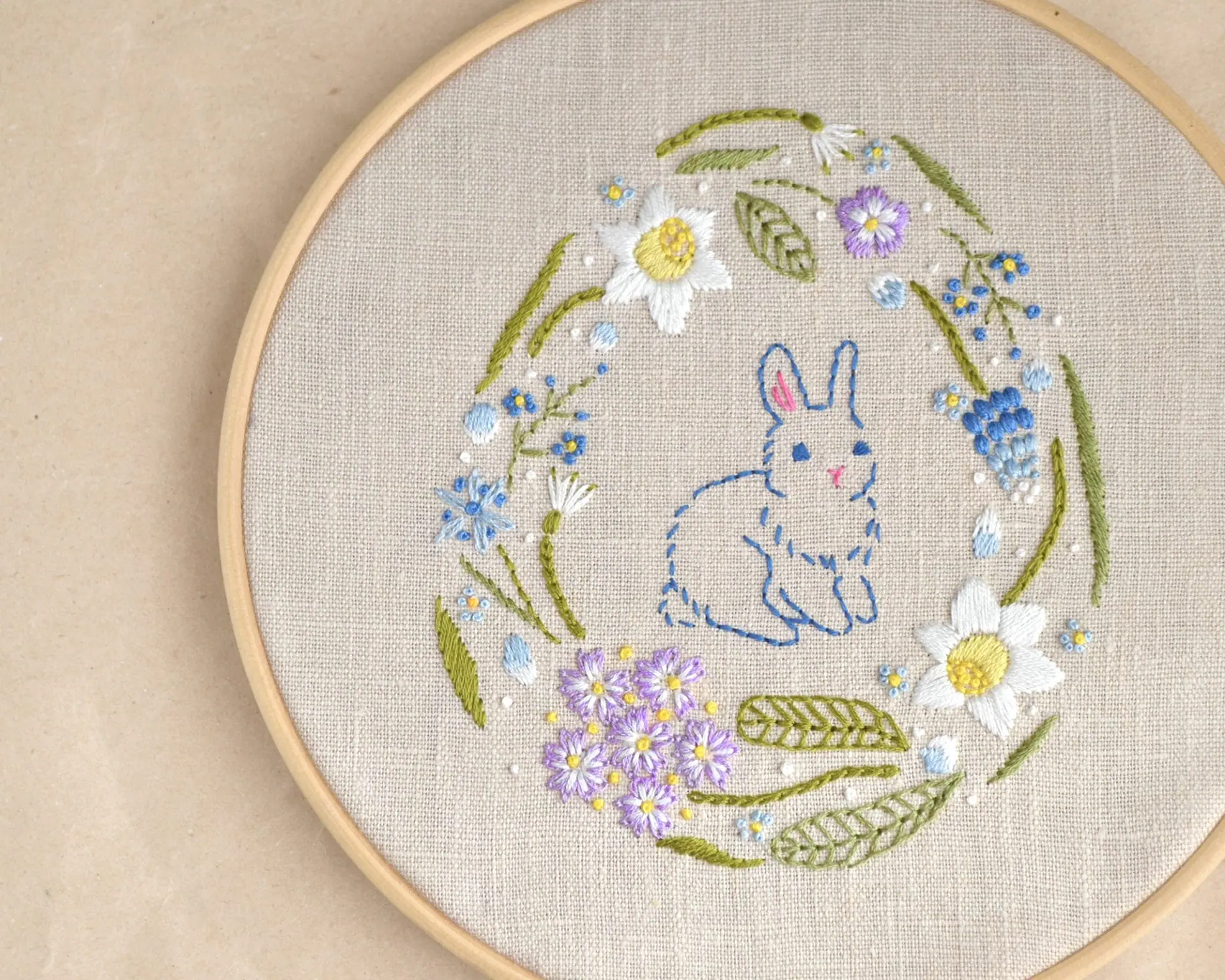 Easter hand embroidery pattern PDF. Bunny & spring flowers 1 Hand embroidery pattern